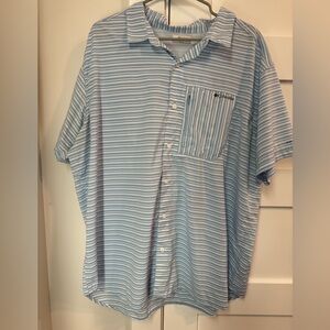 Men’s Columbia Omni-Shade Button Up Short Sleeve Shirt Blue/White Stripe XXL